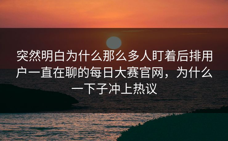 突然明白为什么那么多人盯着后排用户一直在聊的每日大赛官网，为什么一下子冲上热议