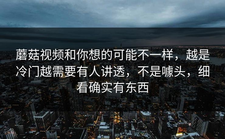 蘑菇视频和你想的可能不一样，越是冷门越需要有人讲透，不是噱头，细看确实有东西